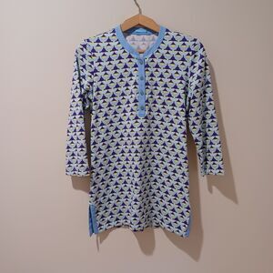 J McLaughlin Catalina Cloth Biscayne Tunic Top Blue Abstract Floral Print Small